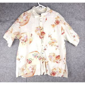 Citron Santa Monica Hawaiian Shirt Mens Large Linen Japanese‎ Floral Asian Panda